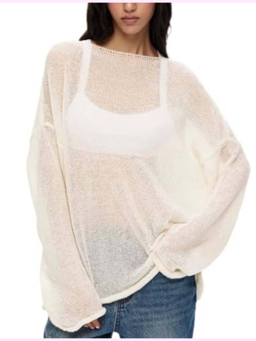O-Neck Sheer Pullover Jumper Beach Shirt See Through Knit Sweater Tunic